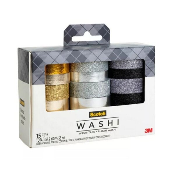 Scotch 15pk Washi Tape: Gold & Glitter Adhesive for Art & Stationery - Picture 8 of 9